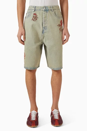 Dusty Brode Fleurs Embroidered Shorts in Denim