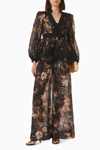 Carousel Lace Peplum Blouse in Silk-linen