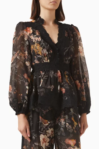 Carousel Lace Peplum Blouse in Silk-linen