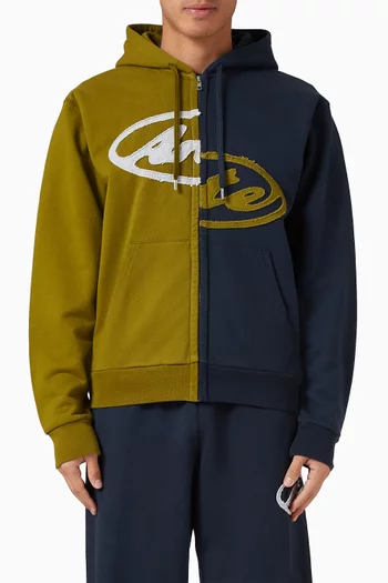 Split Patch Zip Hoodie in Cotton