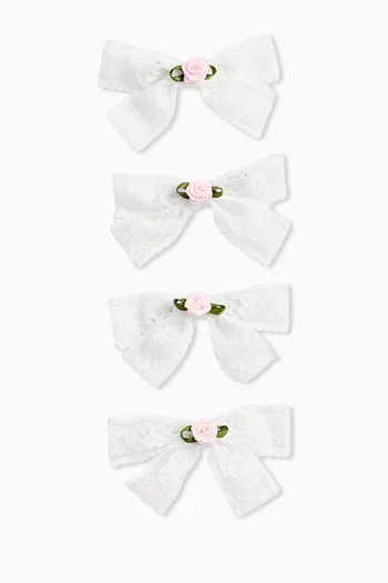 Bow Hair Clips in Lace, Set of 4