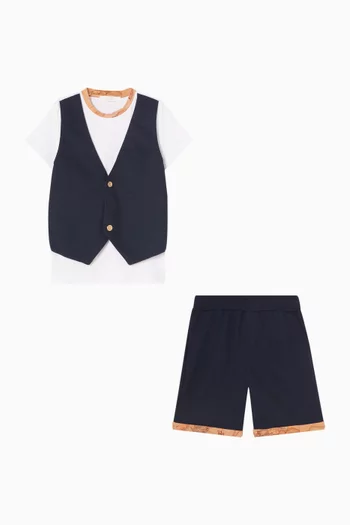 Map-print Vest & Shorts Set