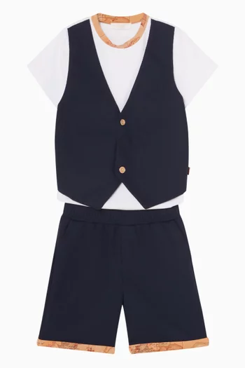 Map-print Vest & Shorts Set