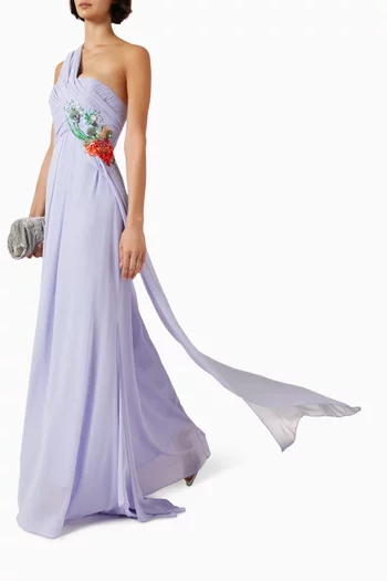 Embroidered One-shoulder Gown in Chiffon