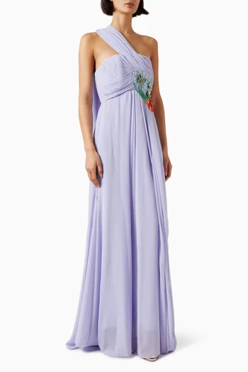 Embroidered One-shoulder Gown in Chiffon