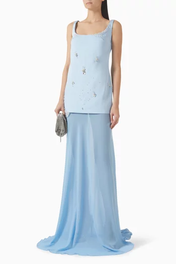 Embellished Maxi Dress in Faille & Chiffon