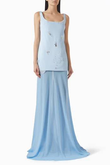 Embellished Maxi Dress in Faille & Chiffon
