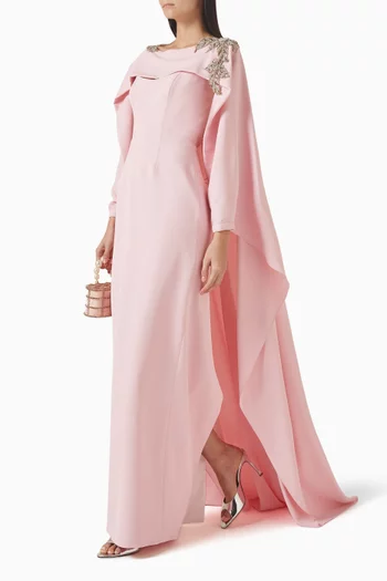 Embellished Cape Dress in Crepe
