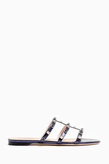 Rockstud Slide Sandals in Laminated Nappa