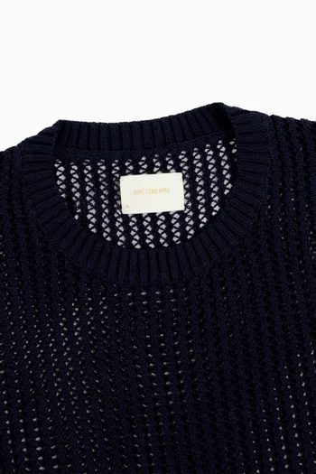 Cotton Eyelet Crewneck Sweater