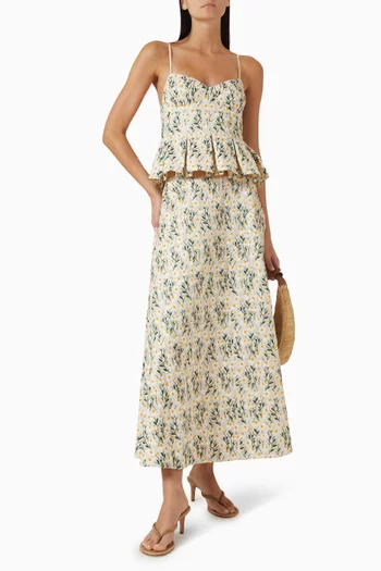 Leyla Floral Top in Cotton-linen