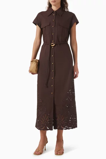 Kya Embroidered Midi Dress in Cotton