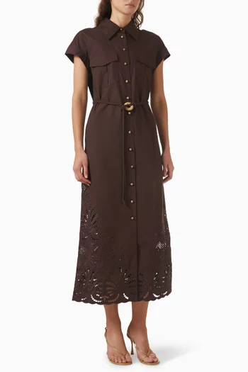 Kya Embroidered Midi Dress in Cotton