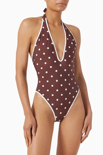 Polka Dot V-neck One-piece Swimsuit
