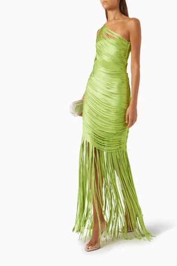 Fringe-skirt Draped Knit Dress