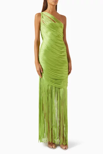 Fringe-skirt Draped Knit Dress