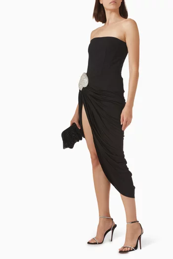 Crystal Leaf Draped Corset Dress in Wool