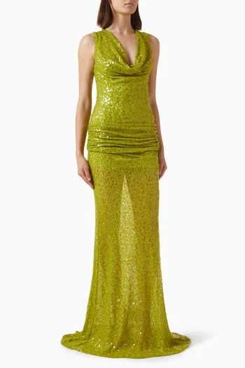 Sequin Embellished Gown in Mesh