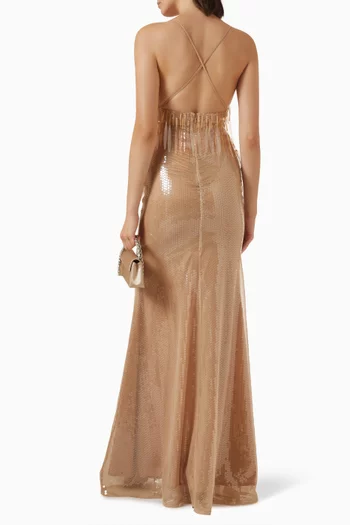Gradient Sequin V-neck Gown