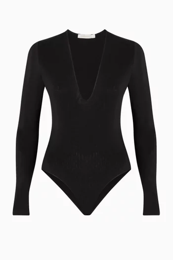 Plunge-neck Bodysuit in Viscose Blend