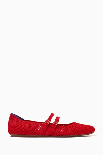 The Double Buckle Mary Jane Flats in Mesh