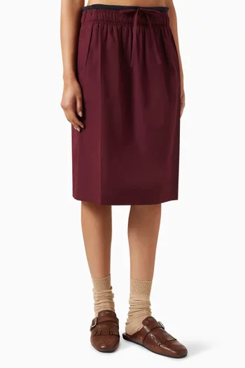 Drawstring Midi Skirt in Cotton-poplin