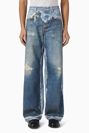 Trompe L'Oeil Print Loose Fit Jeans in Denim