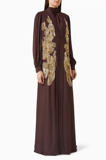 Floral-embroidered Abaya in Georgette