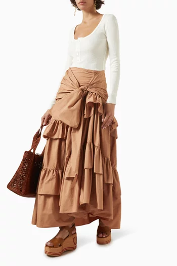 Ruffled Maxi Skirt in Cotton Poplin