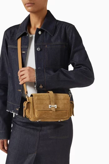 Flap Bag in Crocodile-embossed Suede