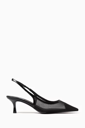 Heart-on-Toe 55 Slingback Pumps in Mesh & Faux Leather