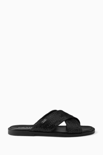 Crisscross Slides in Woven Leather