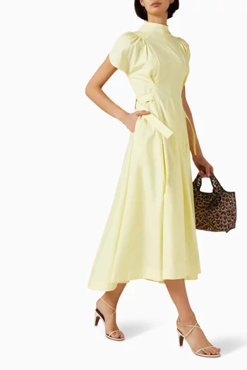 Side-tie Flared Dress in Cotton Poplin