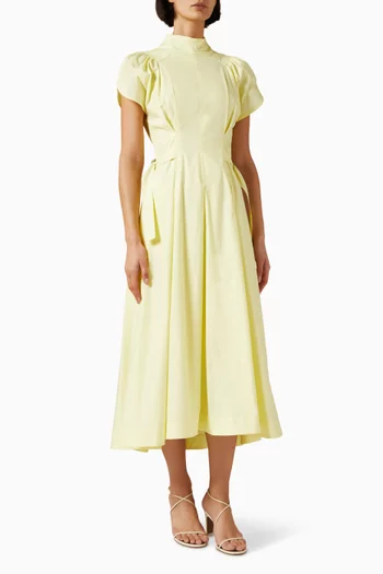 Side-tie Flared Dress in Cotton Poplin