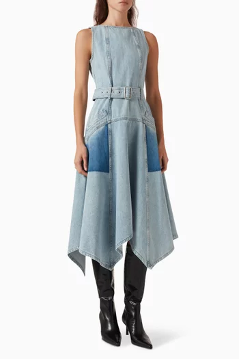 Ghost Patch Belted Dress in Denim