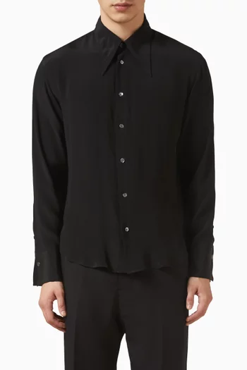 Sharp Collar Shirt in Silk-blend Crepe de Chine