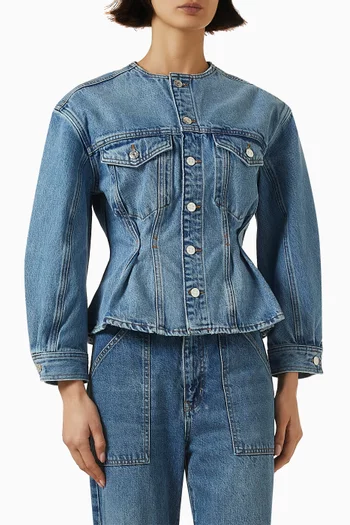 The Nipped Collarless Jacket in Denim