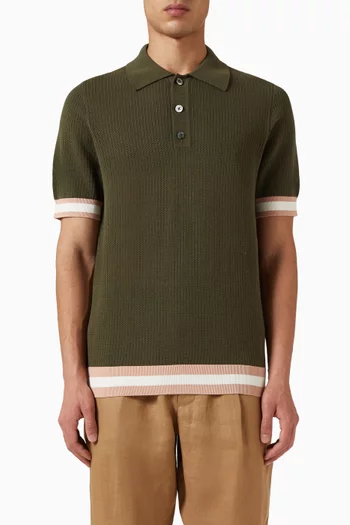 Quinn Open Knit Polo Shirt in Cotton