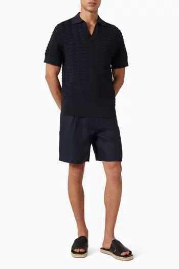 Ripple Knit Open Neck Polo Shirt
