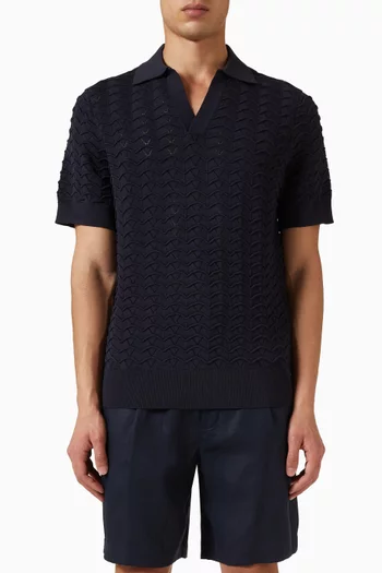 Ripple Knit Open Neck Polo Shirt