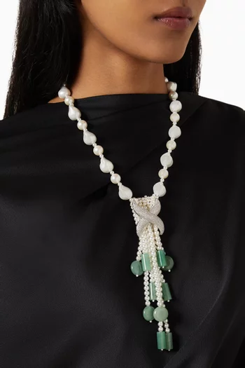 Roya Pearl & Aventurine Tassel Necklace