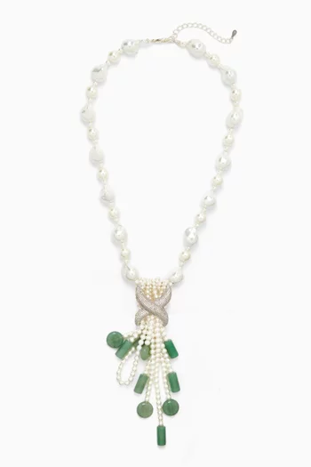 Roya Pearl & Aventurine Tassel Necklace