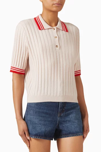Striped Piqué Polo Shirt in Cashmere