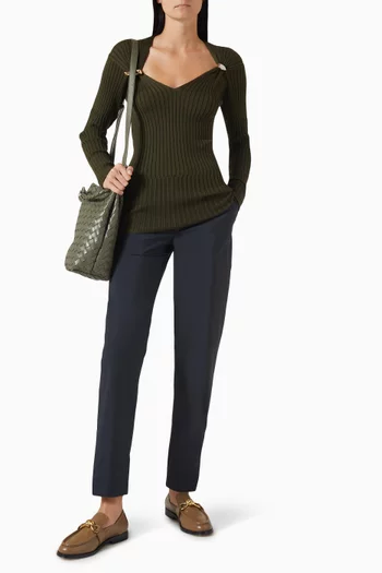Rib-knit Brooch Sweater in Cashmere Blend