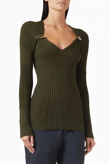 Rib-knit Brooch Sweater in Cashmere Blend