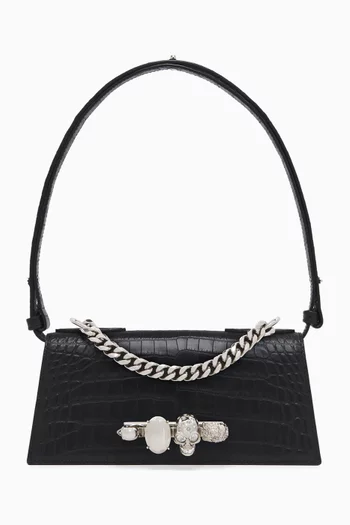 Mini Jewelled Shoulder Bag in Croc-embossed Leather