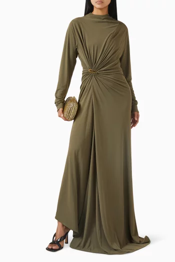 Prisma Brooch Midi Dress in Crepe Viscose Jersey