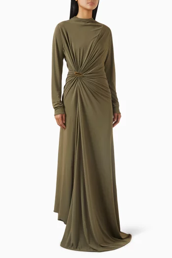 Prisma Brooch Midi Dress in Crepe Viscose Jersey