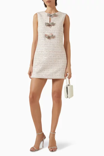 Embellished Bow Mini Dress in Boucle