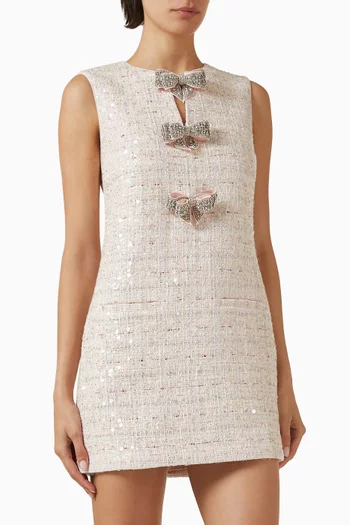 Embellished Bow Mini Dress in Boucle